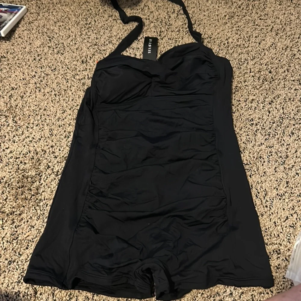 50%offw❤️TEMPT ME One Piece Athletic Swimsuit black shorts 168